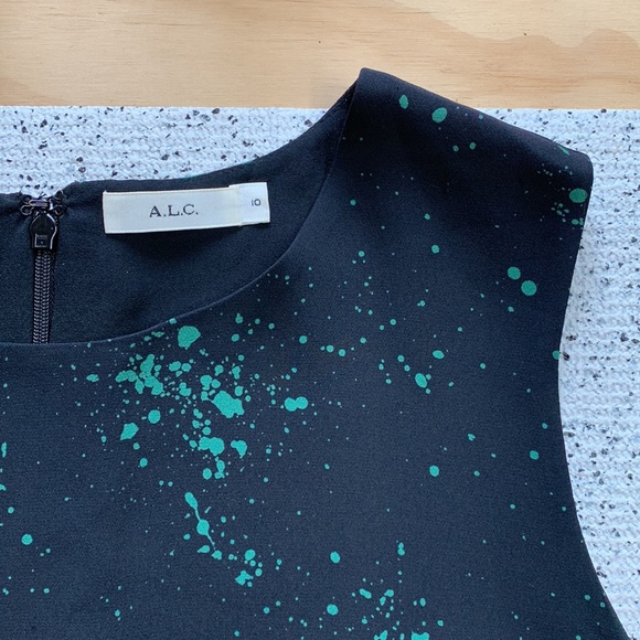A.L.C. 10 Devoe Green Splatter on Black Silk Crop Top - Picture 3 of 14